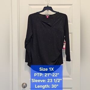Vince Camuto Black Glitter Long Sleeve Top, NWT, Size 1X